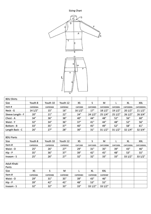 Bdu Shirts Size Chart Printable pdf