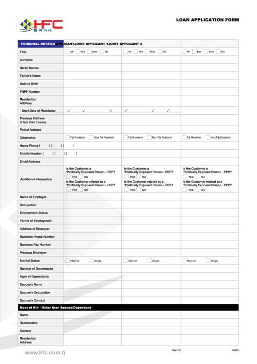 Loan Application Form - Hfc Bank Printable pdf