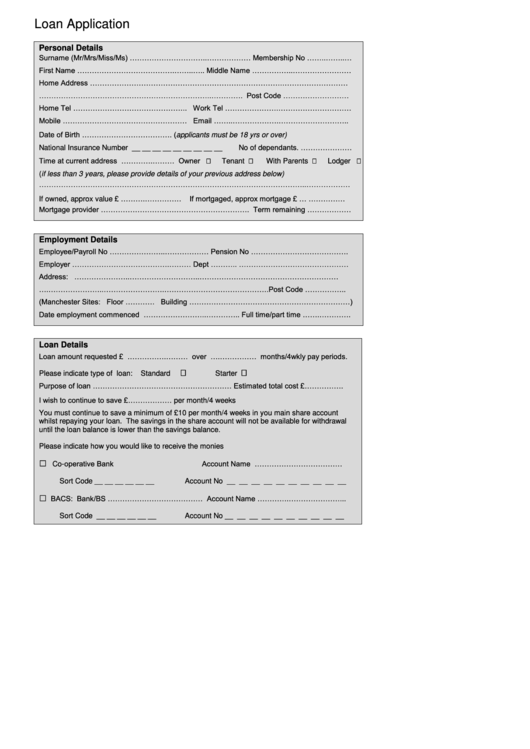 Loan Application Form - The Co-operative Credit Union