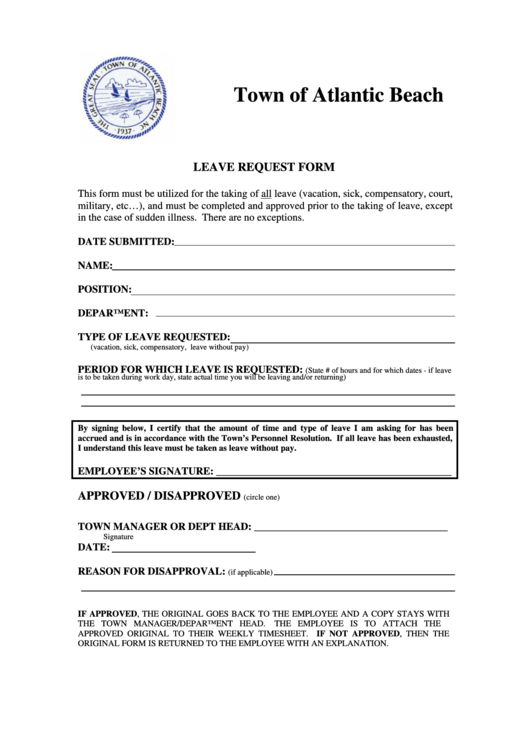 Leave Request Form - Atlantic Beach Printable pdf