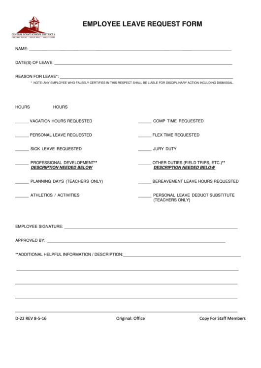 Employee Leave Request Form Printable pdf