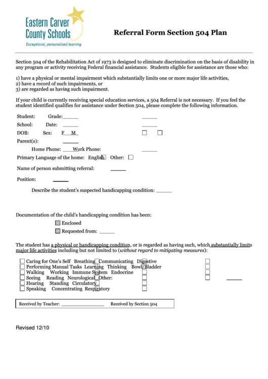 Eccs Referral Form Section 504 Plan