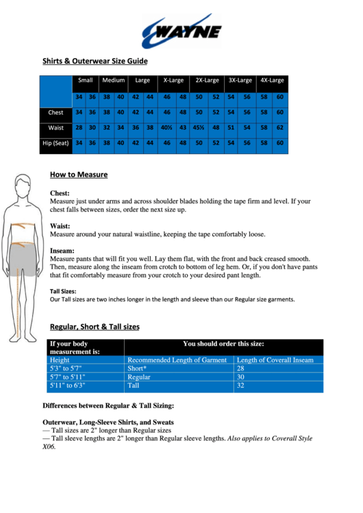 Sizing Chart - Wayne Workwear Printable pdf