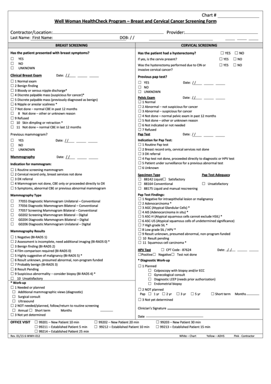 Well Woman Healthcheck Program - Breastand Cervical Cancer Screening Form Printable pdf
