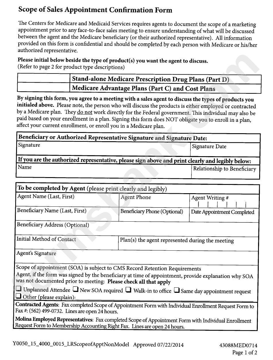 Scope Of Sales Appointment Confirmation Form Printable Pdf Download