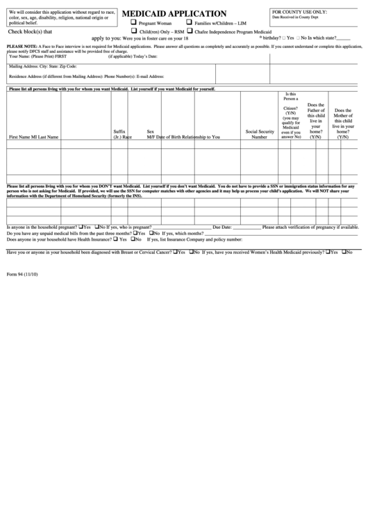 Fillable Form 216 Medicaid Application Printable Pdf Download