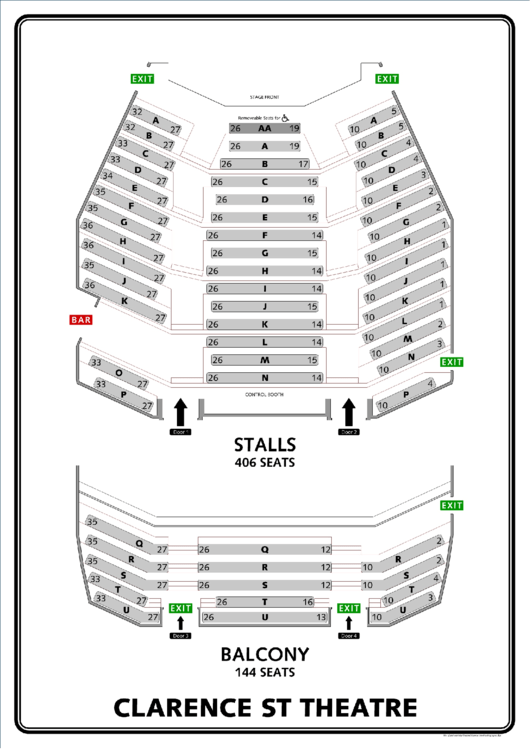 Booth Seating Plan - Clarence St Theatre Printable pdf
