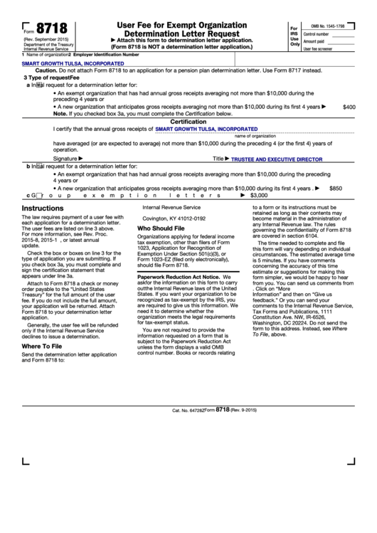 Fillable Form 8718 - Smart Growth Tulsa Printable pdf