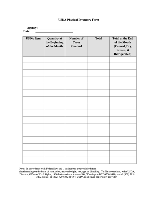 2014 Usda Physical Inventory Form - Food Bank Of East Alabama Printable pdf