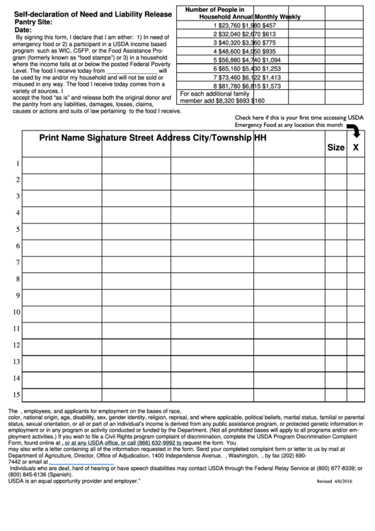 Usda Declaration And Signature Form Printable pdf