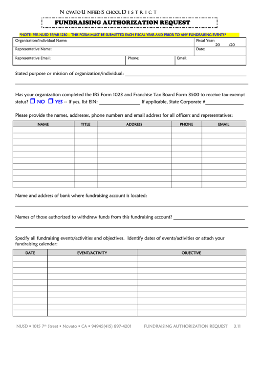 Fundraising Authorization Request Printable pdf