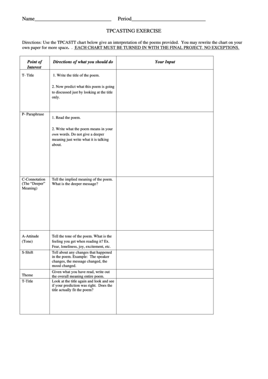 Tpcasting Exercise (Poem Interpretation Chart) Printable pdf