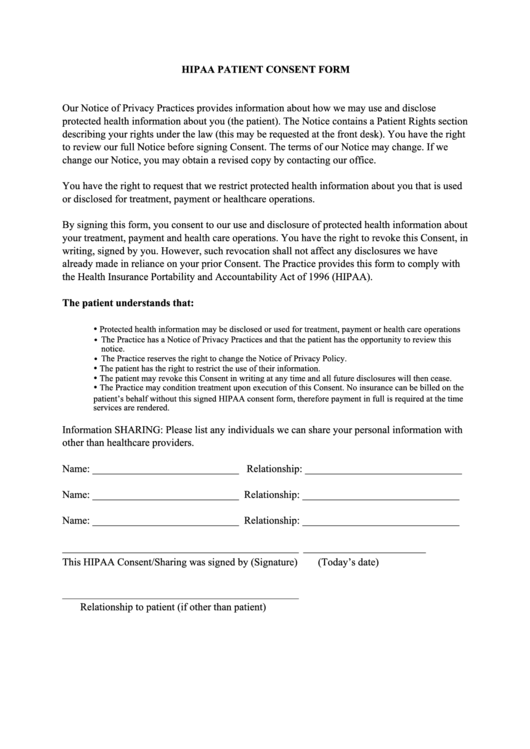 Hipaa Patient Consent Form - Rudy C. Paolucci, Dds Printable pdf