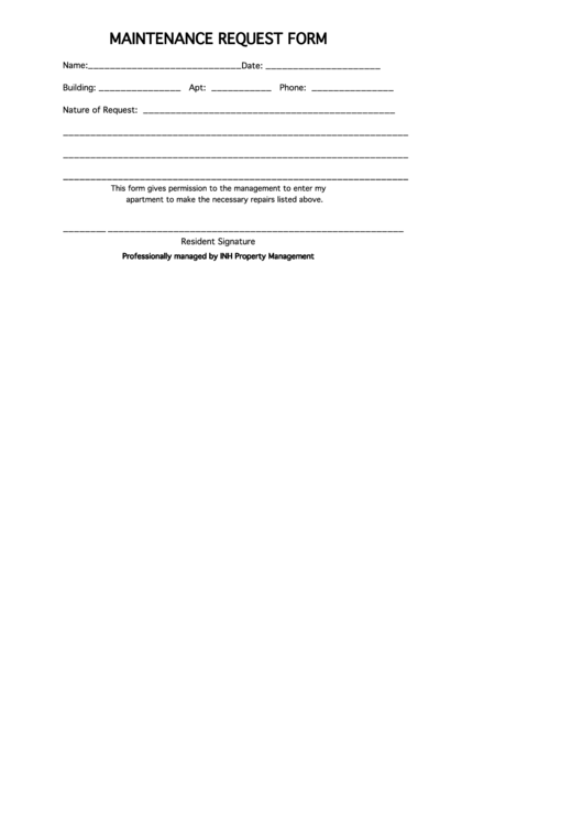 Maintenance Request Forms - Inh Properties Printable pdf