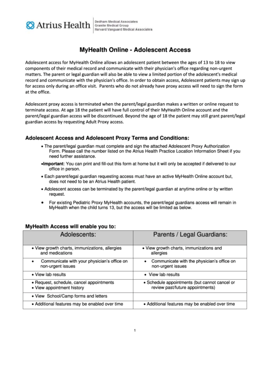 Adolescent Access Authorization Form Printable pdf