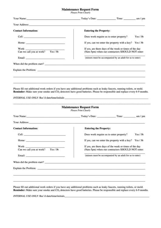 Maintenance Request Form - Kalles Properties Printable pdf