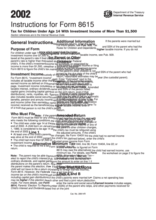 2002 Instructions For Form 8615 Printable pdf