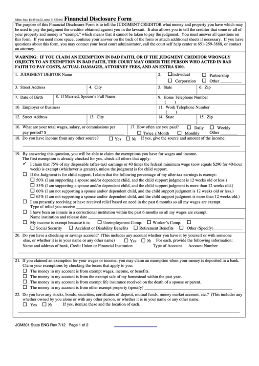 Ucf-22 Financial Disclosure Form Printable pdf