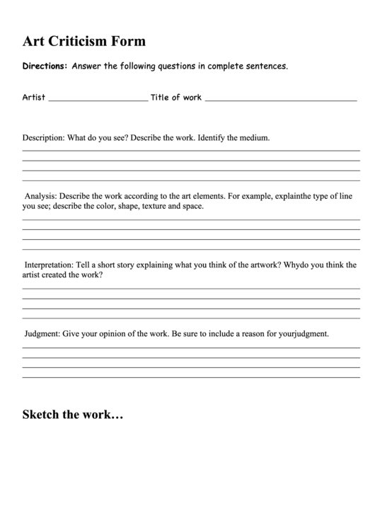 Art Criticism Form Printable pdf