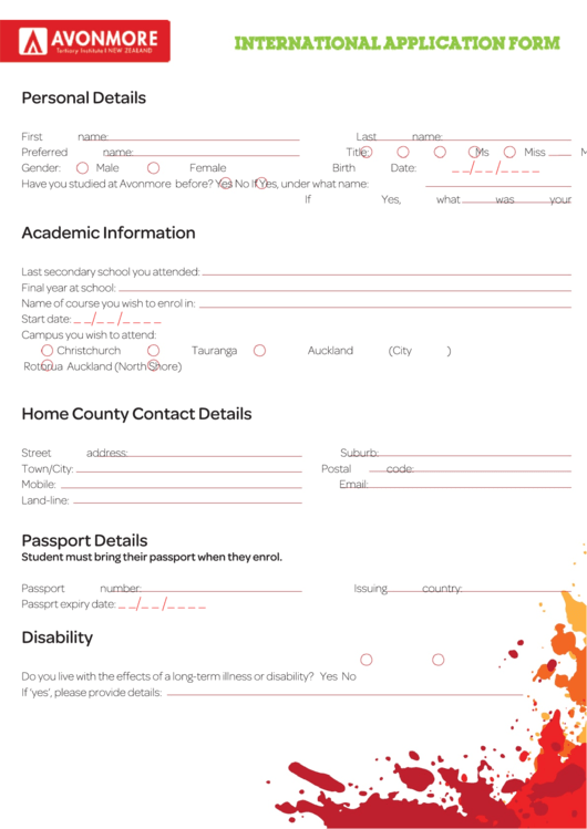 Application Form Email - Avonmore Tertiary Institute Printable pdf
