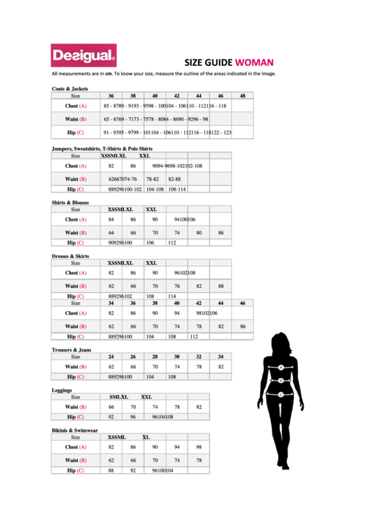 Desigual Woman Size Guide Printable pdf