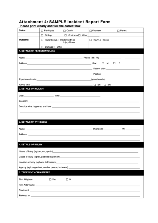 Sample Incident Report Form Printable pdf