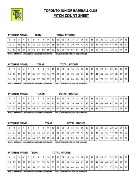 Printable Pitch Count Chart