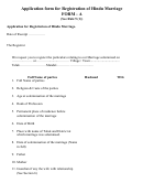 Form - A (Application Form For Registration Of Hindu Marriage ) Printable pdf
