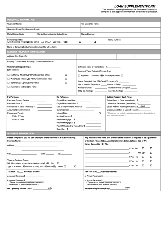 Fillable Small-Balance Commercial Loan Supplement Form Printable pdf