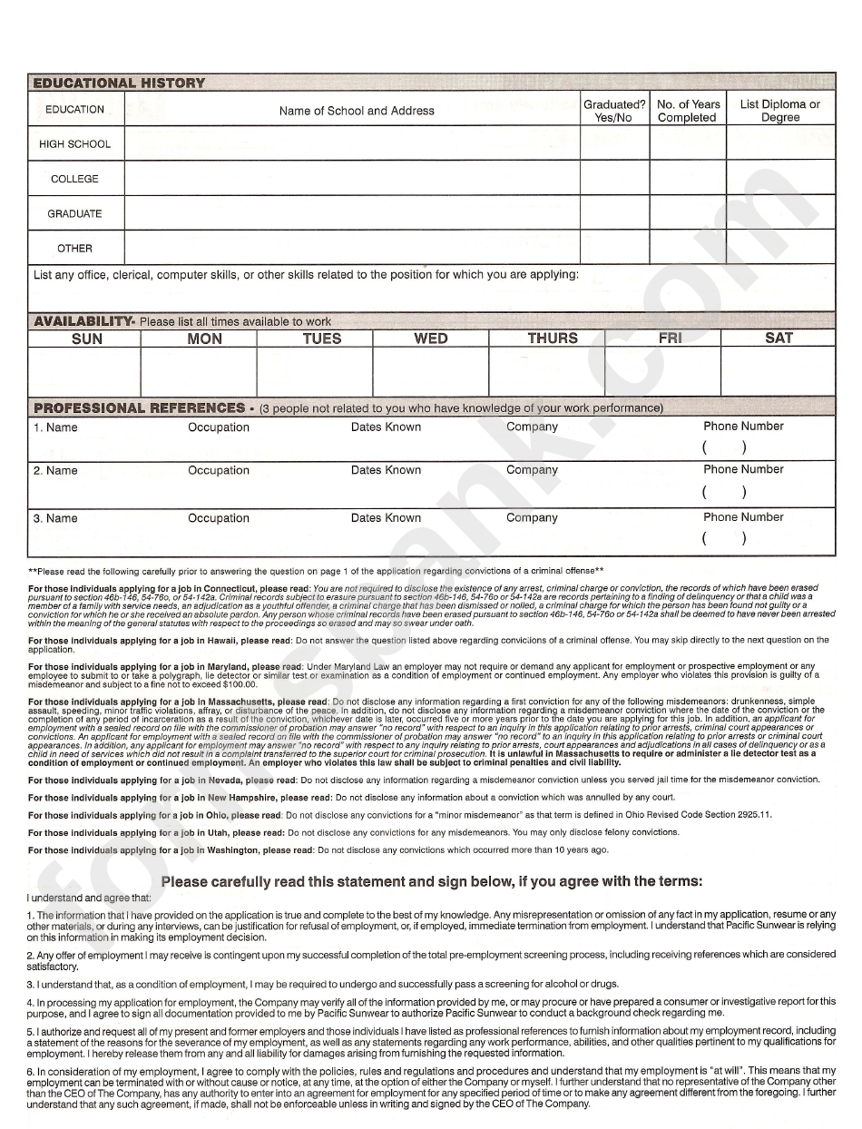 Pacsun Job Application Form - Job Application Review