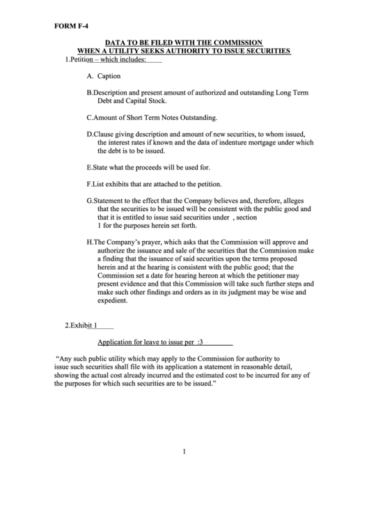 Form F4 - New Hampshire Public Utilities Commission Printable pdf