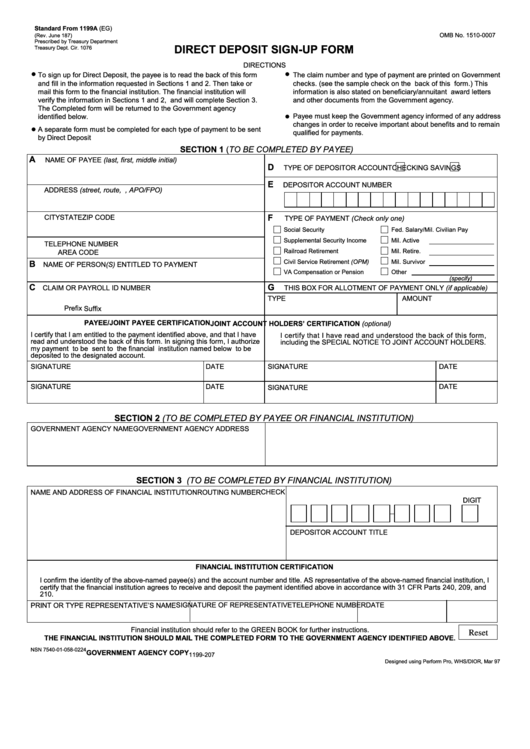 Fillable Sf1199a Direct Deposit Form Printable pdf