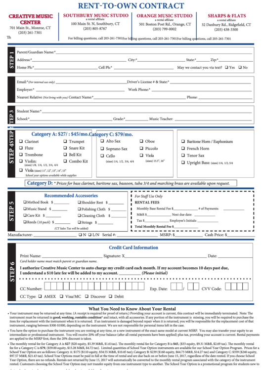 Rent-To-Own Contract - Creative Music Center Printable pdf