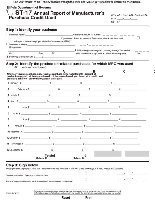 Form St-17 - Annual Report Of Manufacturer's Purchase Credit Used