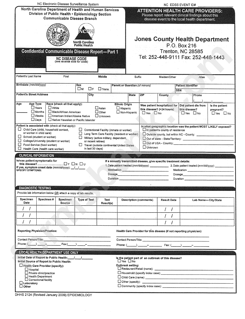 Communicable Disease Report Form For Healthcare Providers