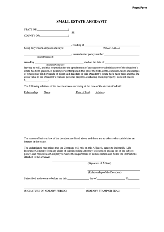Fillable Small Estate Affidavit Court Forms Printable pdf