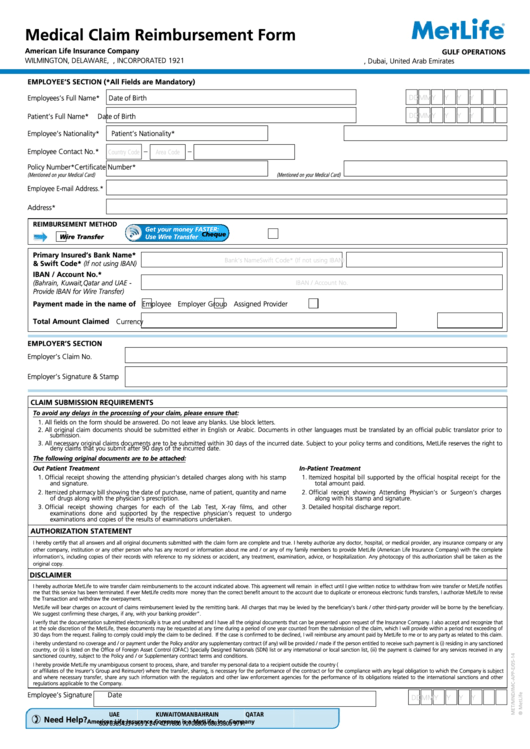 Medical Claim Reimbursement Form - Wehbe Insurance Services Llc Printable pdf