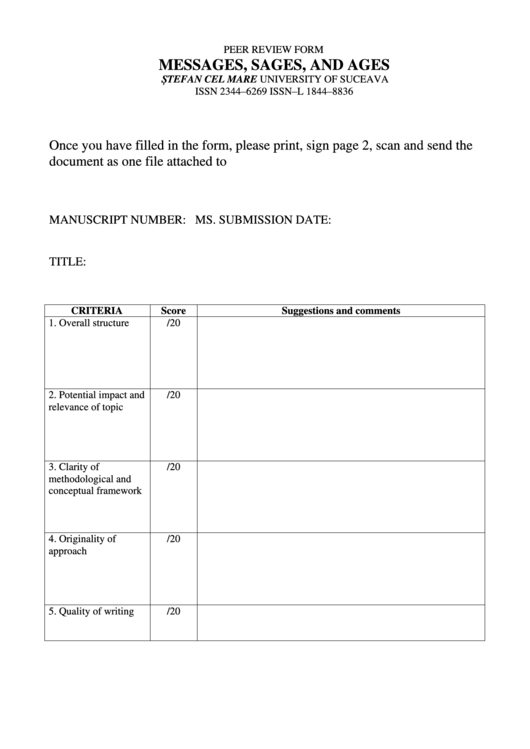 Peer Review Form - Messages Sages And Ages Printable pdf