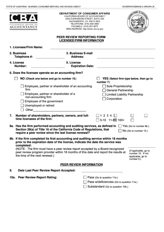 Fillable Peer Review Reporting Form (Pr-1) - State Of California Printable pdf