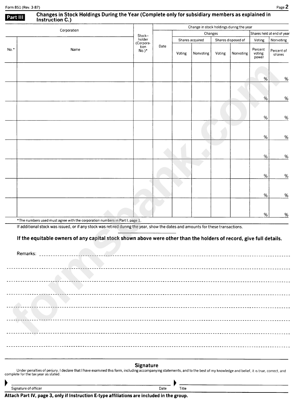 Form 851 - Affiliations Schedule