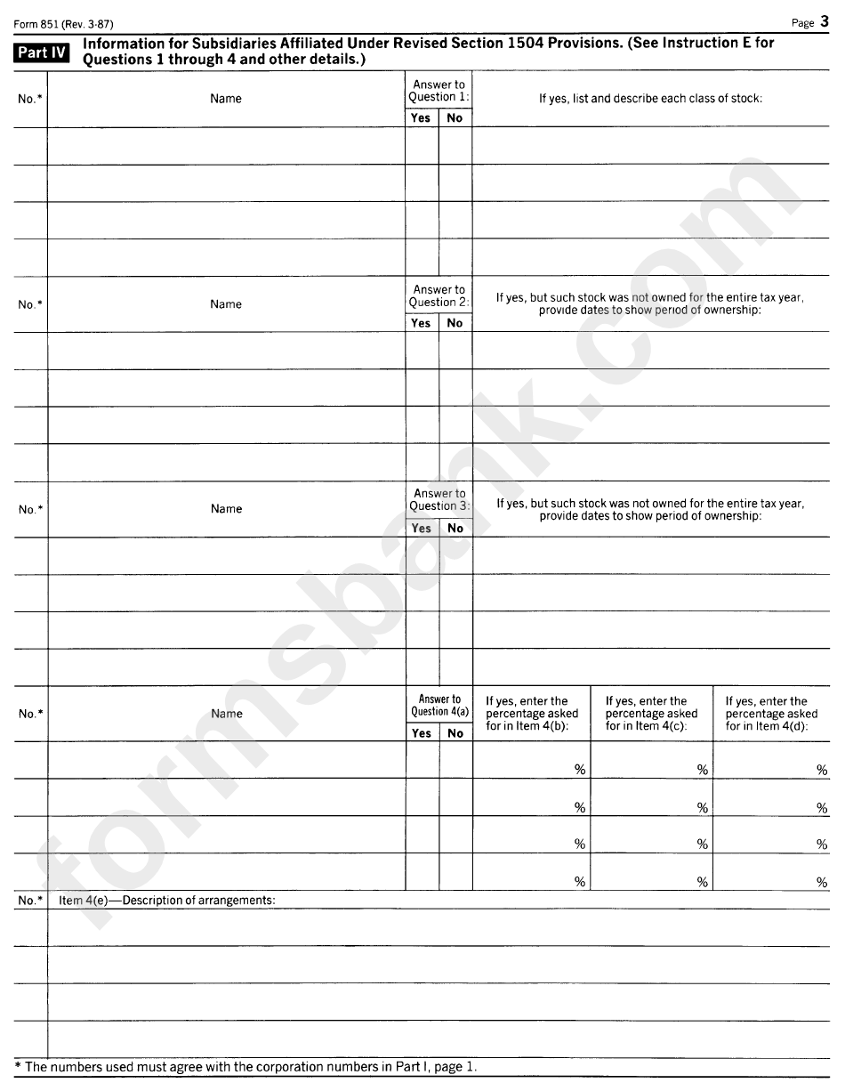 Form 851 - Affiliations Schedule