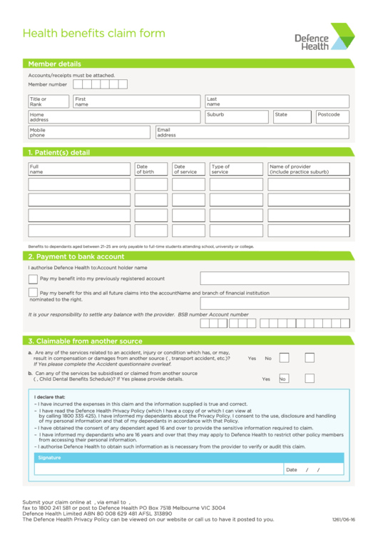 Fillable Health Benefits Claim Form Printable pdf