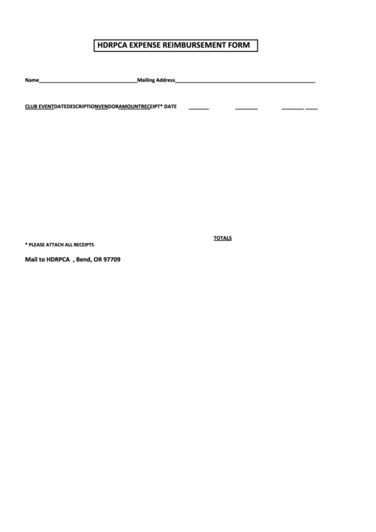 Hdrpca Expense Reimbursement Form Printable pdf