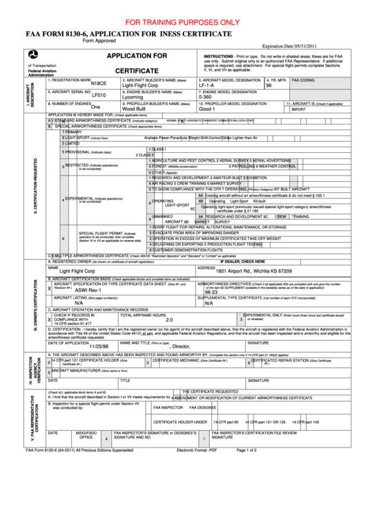 Fillable Faa Form 8130-6, Application For Us - U.s. Department Of Transportation Printable pdf