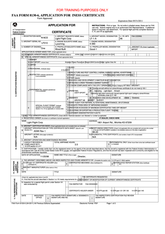 Faa Form 8130-6, Application For Us - U.s. Department Of Transportation