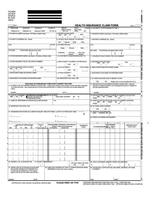 Cms 1500 Health Insurance Claim Form Usrds printable pdf download