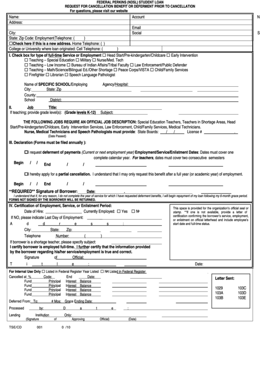 Request For Cancellation Benefit Or Deferment Prior To Cancellation Form Printable pdf