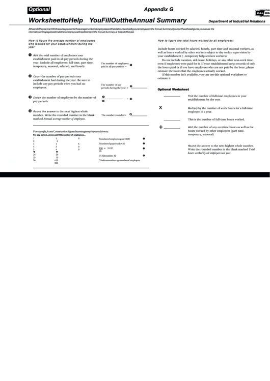 Worksheet To Help You Fill Out The Annual Summary Department Of Industrial Relations Printable pdf