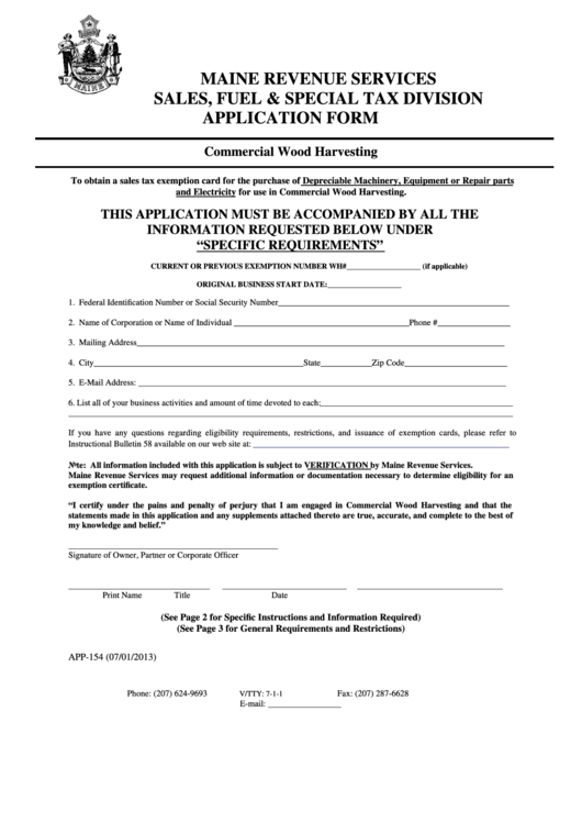 Form App-154 - Commercial Wood Harvesting Application Form Printable pdf