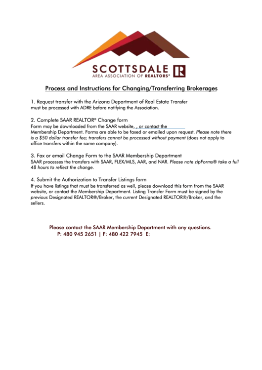 Realtor Change Form - Scottsdale Area Association Of Realtors Printable pdf